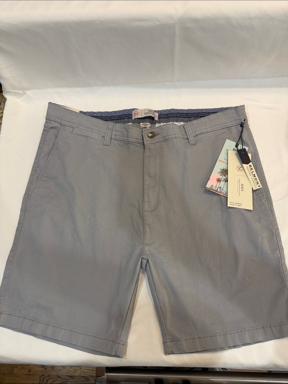 Belmont Men's Light Gray Flat-Front Chino Shorts cotton